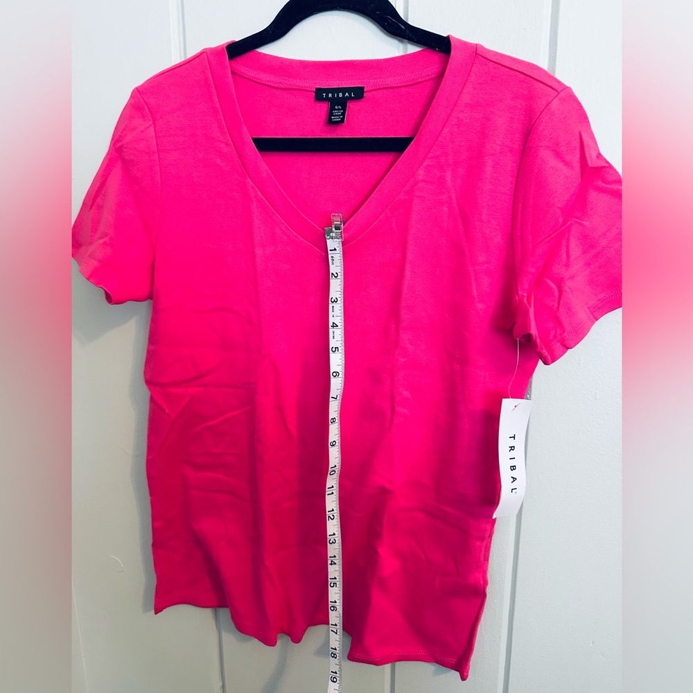 NWT Tribal V-Neck Short Sleeve Tee - Hot Pink / L - Picture 6 of 7